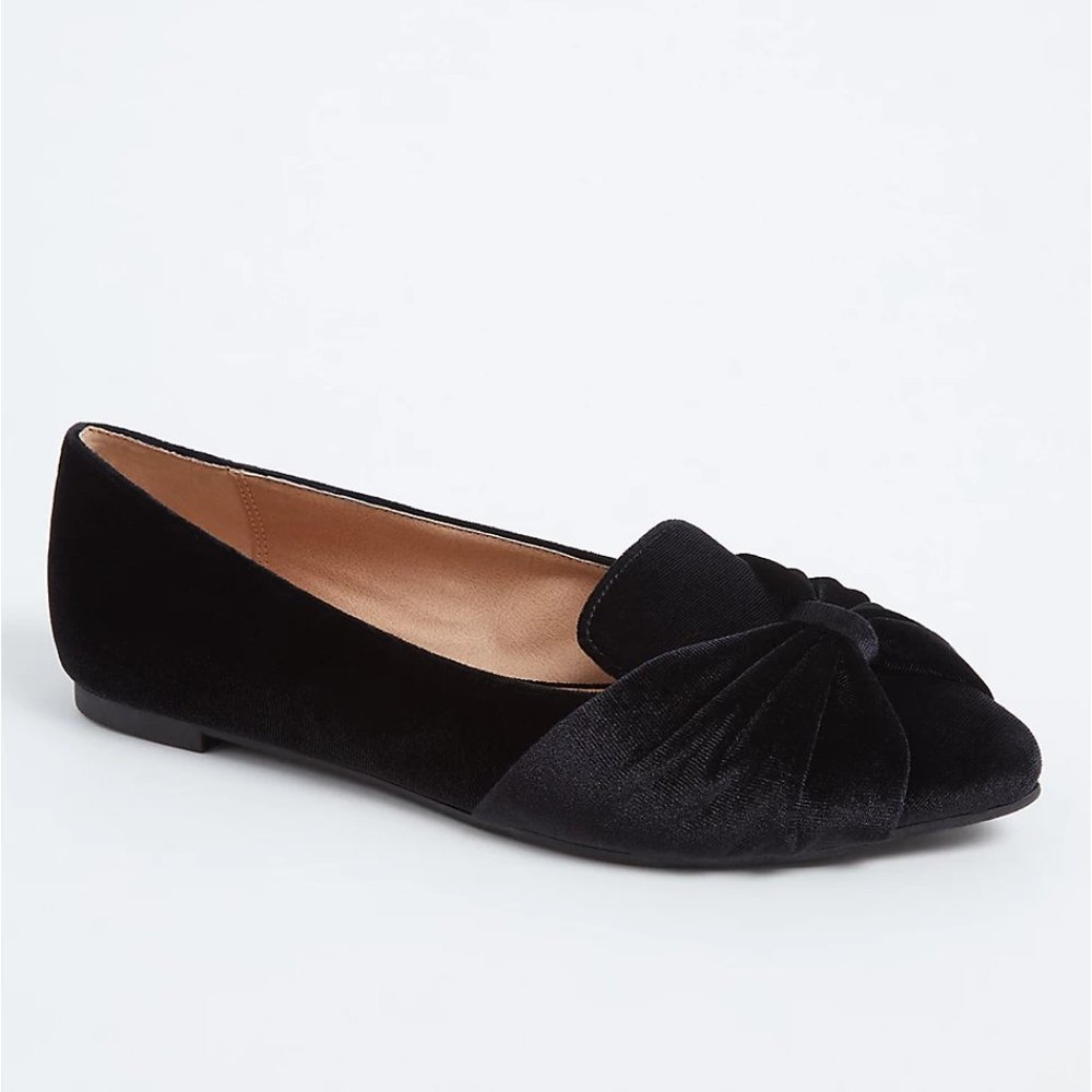 Torrid Wide Shoes Flats Black Velvet Bow NWT